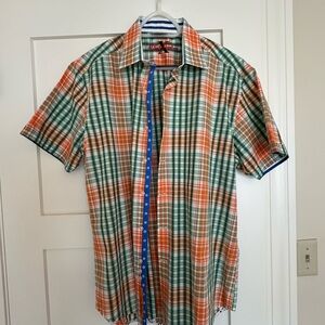 Robert Graham Orange and Green Plaid Shirt